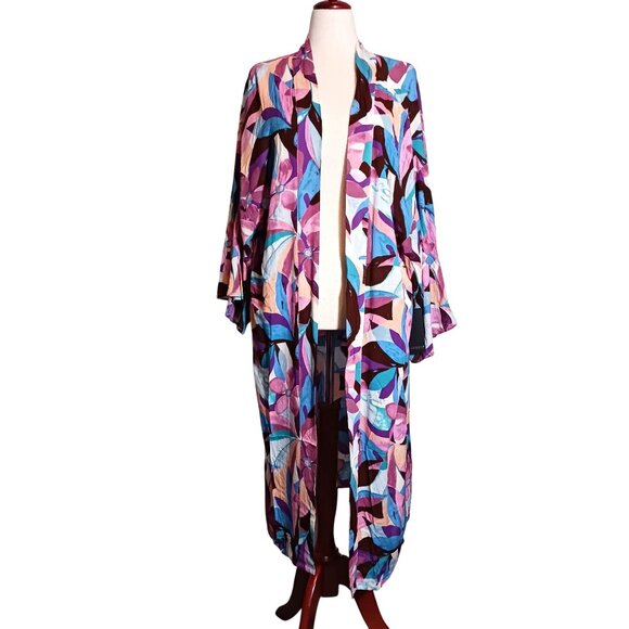 NEW Geometric/Floral Multi Oversized Long Duster‎ Kimono Size S - Picture 4 of 12